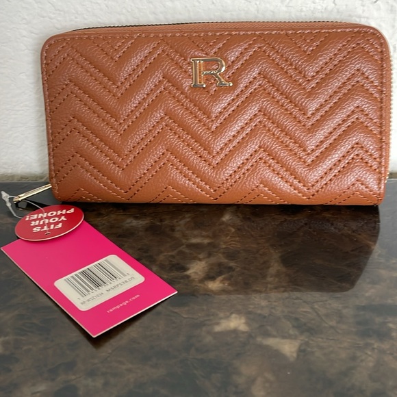 New! Rampage Brown amd Gold Zippered Cell Phone Wallet - Picture 2 of 9